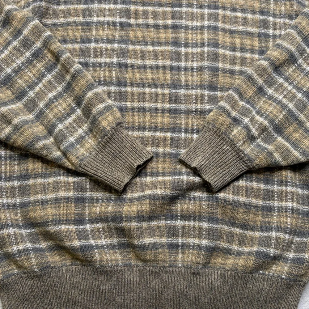 Gant Sweater Mens L Brown Plaid Vintage Cotton Knit Crew Neck‎ Long Sleeve